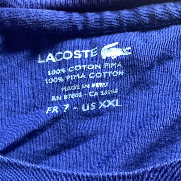 Lacoste t-shirt Navy Blue Crew Neck Alligator Logo Men's Size XXL Pima Cotton - Picture 3 of 7